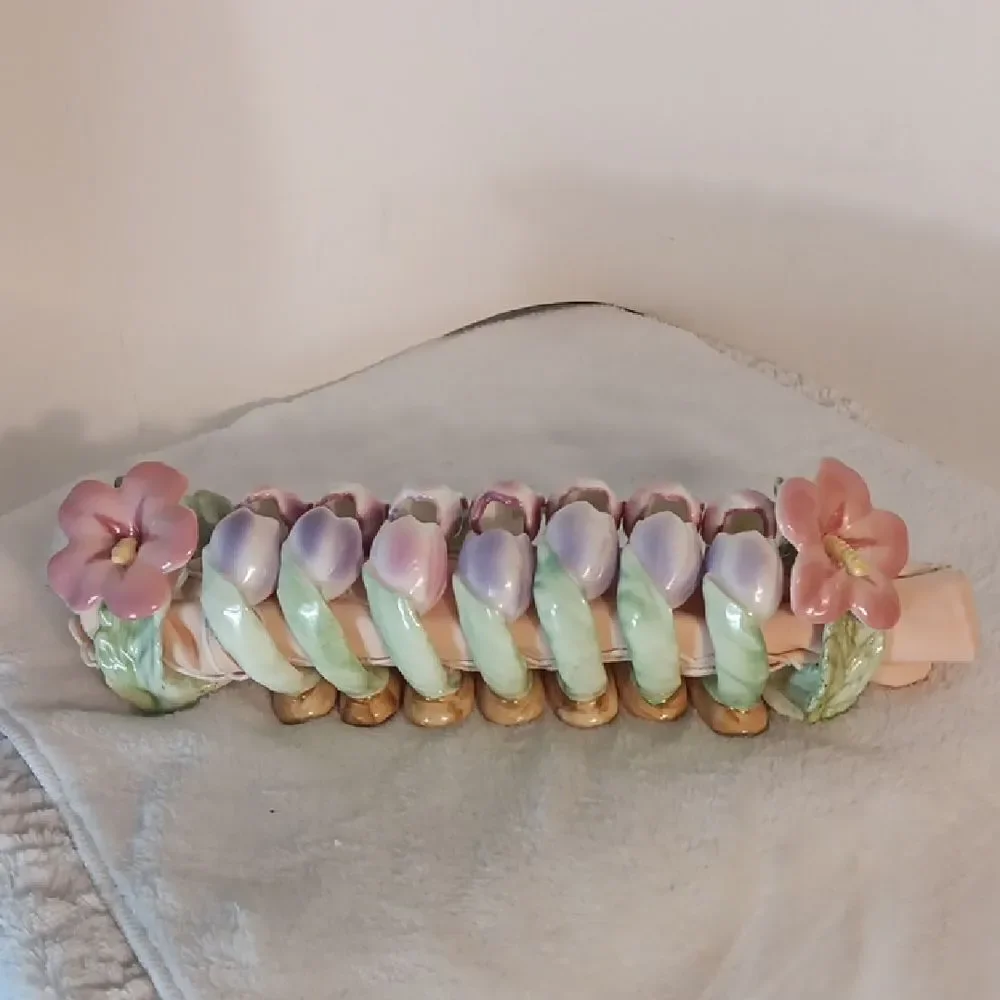 Floral Ceramic Set Of 9 Napkin Holder